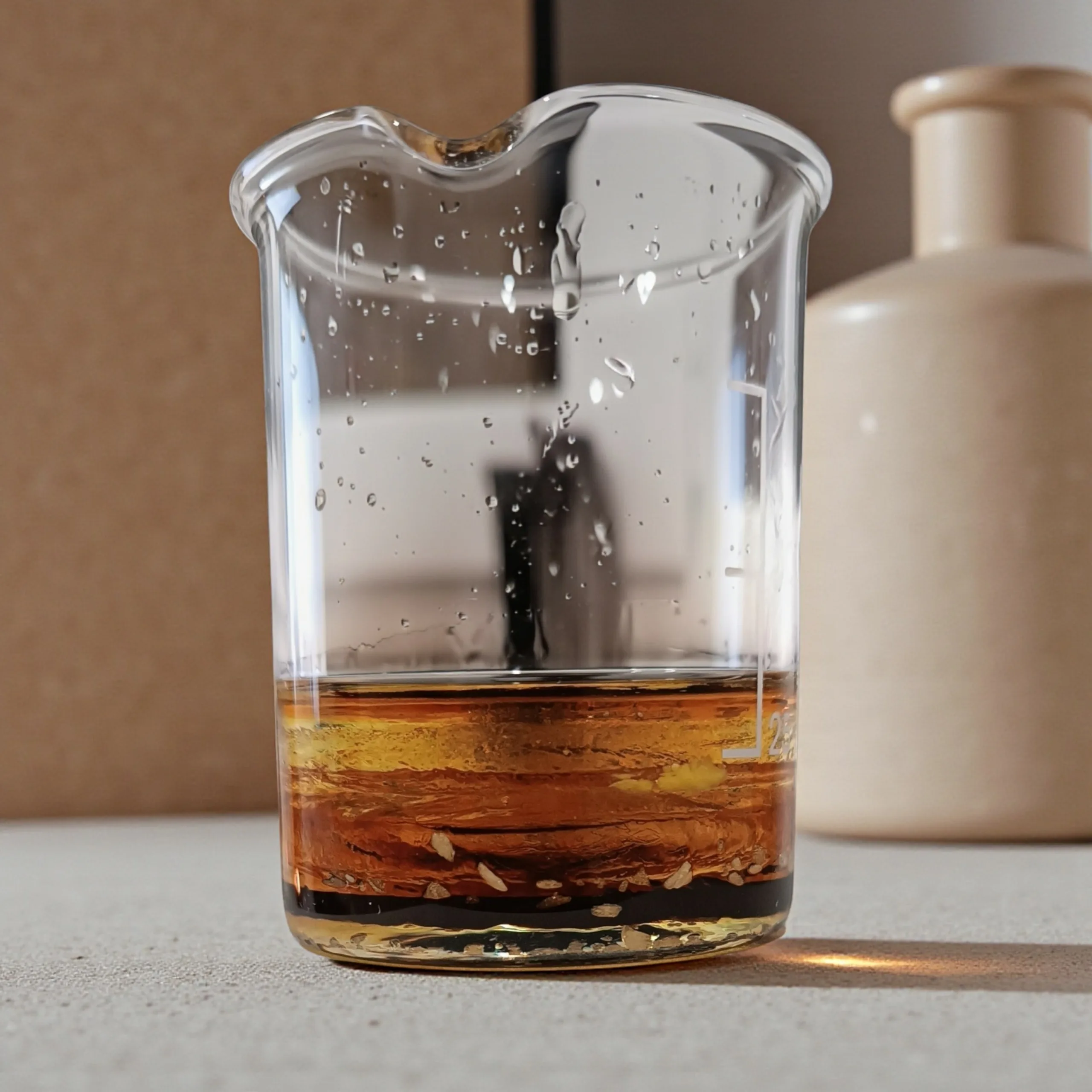 Δοχείο ζέσεως με ακατέργαστο άρωμα κατά τη διαδικασία δημιουργίας προσωπικού αρώματος